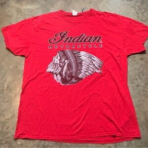 Indian Motorcycle Shirt Vintage Red Short Sleeve Tee Crew Neck Mens 2XL